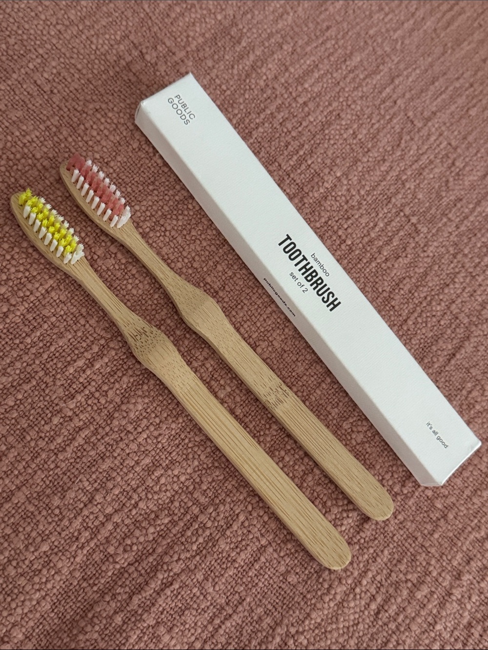 Bamboo Toothbrush Duo with Yellow & Pink Bristles